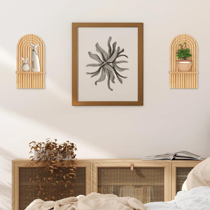 2 Bohemian Style Wooden Wall Shelves with Expander Bolts, Compatible with Living Rooms Bedrooms Kitchens, Brown.