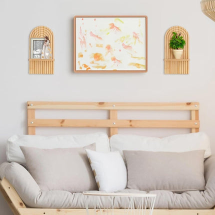 2 Bohemian Style Wooden Wall Shelves with Expander Bolts, Compatible with Living Rooms Bedrooms Kitchens, Brown.