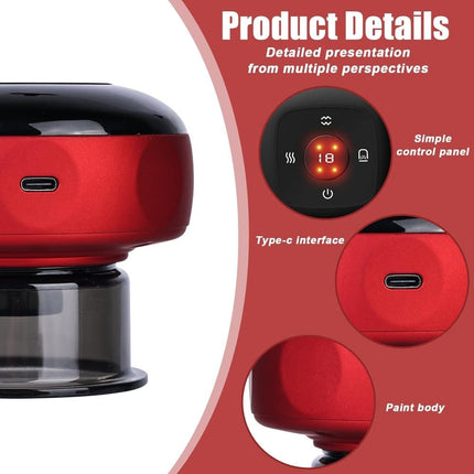 12-Speed Electric Cupping Therapy Machine Vacuum Massager Set, Red.