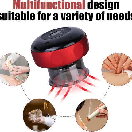 12-Speed Electric Cupping Therapy Machine Vacuum Massager Set, Red.