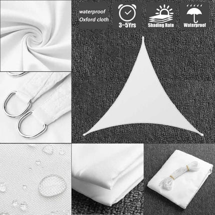3x3m Waterproof Outdoor Sun Sail Triangle Shade, UV Protective Sun Net for Camping Garden Terrace Pool, White, 3.6x3.6x3.6m.