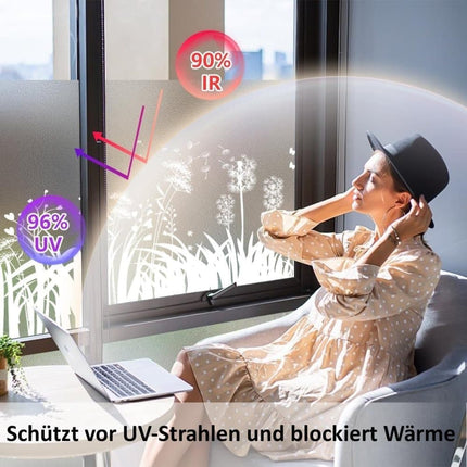 Privacy Window Film Dandelion Pattern UV Protection for Bathroom, 45cm x 500cm.