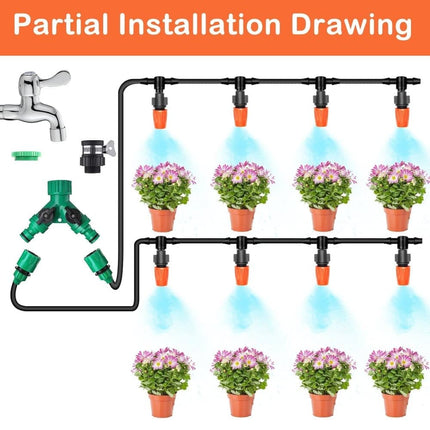 50m Automatic Drip Irrigation System for Garden Greenhouse, Lawn, Terrace, Compatible with Most Brands.