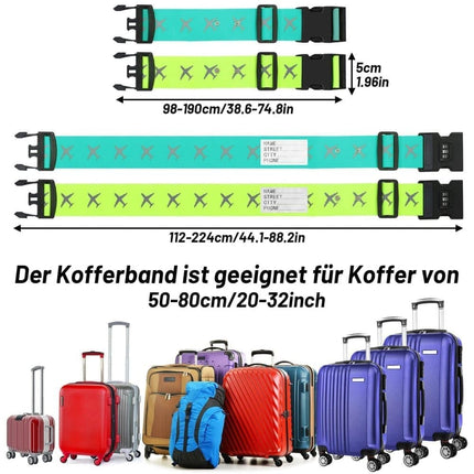 2-Pack Reflective Luggage Strap with Combination Lock for Suitcase, Green, Fits Most Sizes.