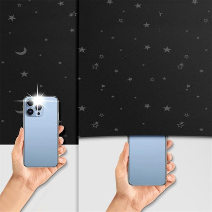 Blackout Curtain DIY Portable No-Drill UV Protection, Star and Moon Print, 145×100cm.