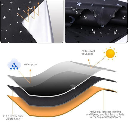 100% Blackout Curtain DIY Portable No-Drill UV Protection Star Moon Print, 145×200cm.