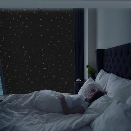 Blackout Curtain DIY Portable No-Drill UV Protection Star and Moon Print, 145×300cm.