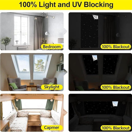 Blackout Curtain DIY Portable No-Drill UV Protection Star and Moon Print, 145×300cm.
