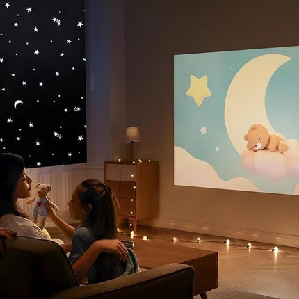 Blackout Curtain DIY Portable No-Drill UV Protection Star and Moon Print, 145×300cm.