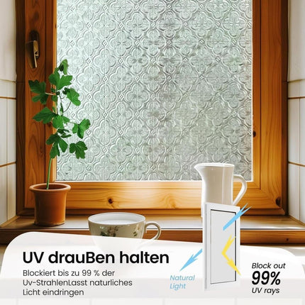 50cmx3m 3D Window Film Self-Adhesive Privacy UV Heat Protection Decorative Reusable for Bathroom Home and Office Glass.