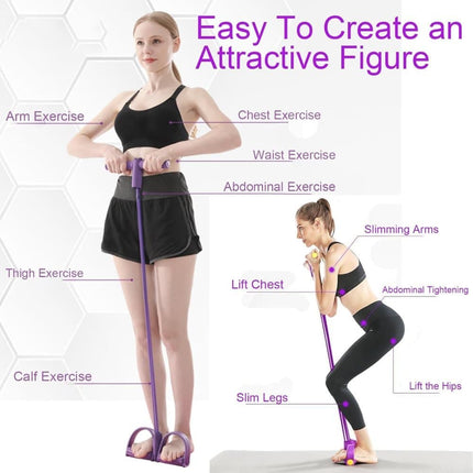 Purple Abdominal Trainer Exercise Band for Sit-Up Training, Multifunctional Tension Rope Fitness Pedal Slap Pull Band.