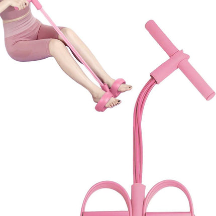 Pink abdominal trainer with multifunctional tension rope and fitness pedal, compatible with home workout, slap pull band.
