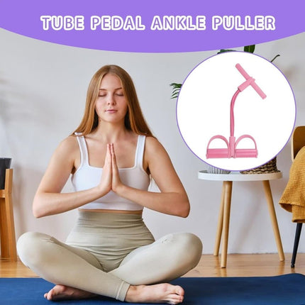 Pink abdominal trainer with multifunctional tension rope and fitness pedal, compatible with home workout, slap pull band.