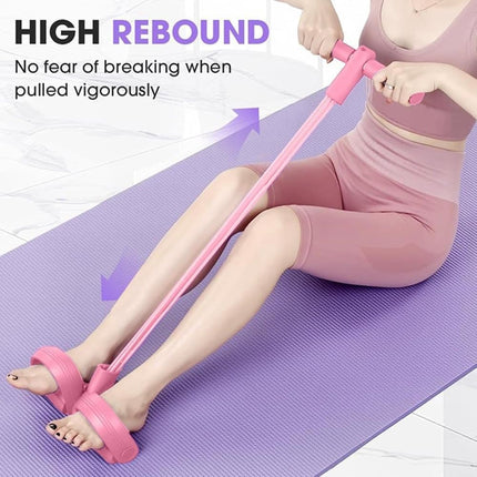 Pink abdominal trainer with multifunctional tension rope and fitness pedal, compatible with home workout, slap pull band.