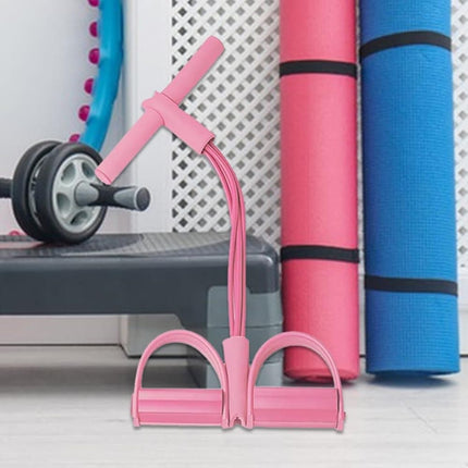 Pink abdominal trainer with multifunctional tension rope and fitness pedal, compatible with home workout, slap pull band.