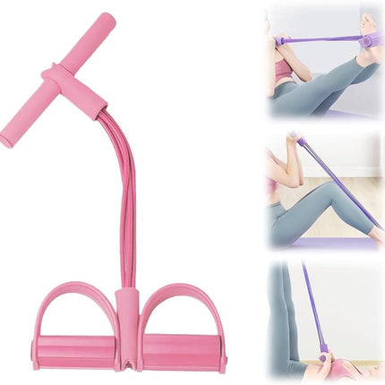Pink abdominal trainer with multifunctional tension rope and fitness pedal, compatible with home workout, slap pull band.