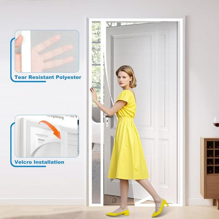 80 x 210 cm Magnetic Mosquito Net Door Self-Adhesive Side Opening Curtain Removable Durable Insect Fly and Cat Proof, White.