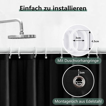 1 Reinforced PEVA Shower Curtain Waterproof Mildew Resistant Quick-Drying, 180x180cm, Black.