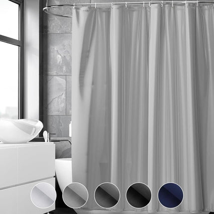 12 Hooks Reinforced PEVA Shower Curtain Waterproof Mildew Resistant Durable Quick-Drying, 72x72 inches, Gray.