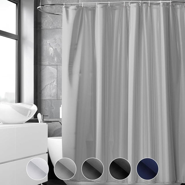 12 Hooks Reinforced PEVA Shower Curtain Waterproof Mildew Resistant Durable Quick-Drying, 72x72 inches, Gray.