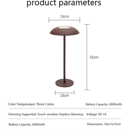 Rechargeable LED Table Lamp 2600mAh Wireless Portable Adjustable Brightness Bedside Light, Brown.