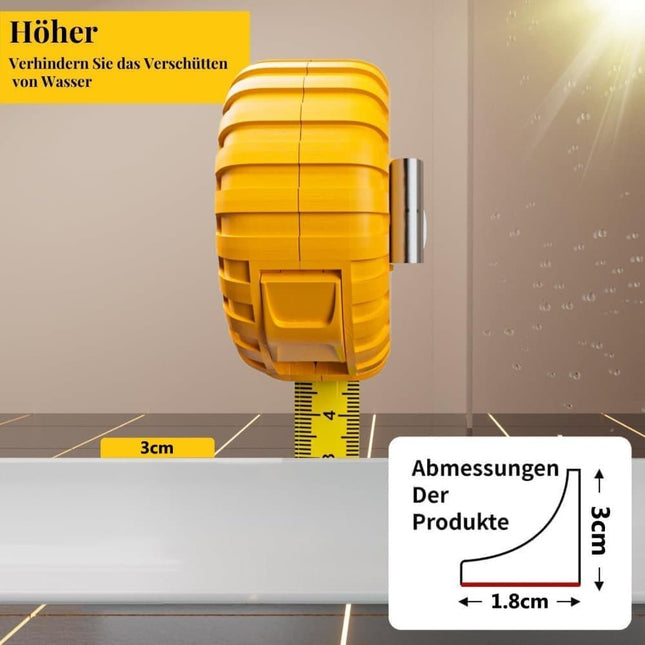 1M Flexible Silicone Shower Threshold Water Barrier to Prevent Splashes, 3 cm High, White.