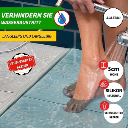 1M Flexible Silicone Shower Threshold Water Barrier to Prevent Splashes, 3 cm High, Transparent.