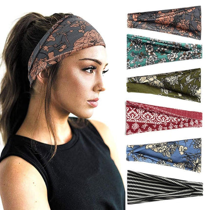 6 pcs Elastic Hair Band Headband for Yoga Training, Patterned.