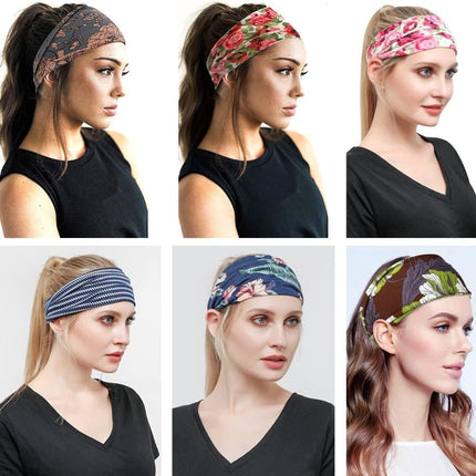 6 pcs Elastic Hair Band Headband for Yoga Training, Patterned.