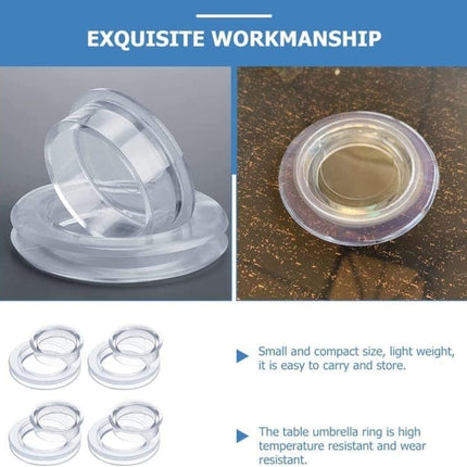 4-pack Transparent Silicone Umbrella Hole Ring and Cap for Garden and Patio, 2.5-inch.