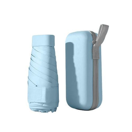 Portable Mini 6-Fold Capsule Umbrella with UV Protection for Sun and Rain, Ultralight, Light Blue.