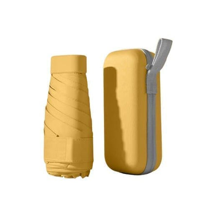 6-Fold Portable Mini Umbrella UV Protection for Sun and Rain, Ultralight Compact, Dark Yellow.
