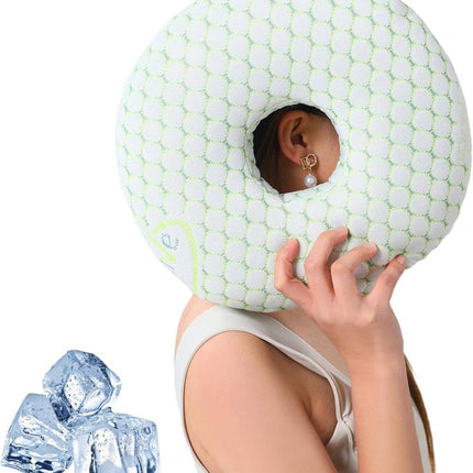 1 Orthopedic Pillow with Ear Holes for Side Sleeping, Super Microfiber Bamboo Fiber, Green.