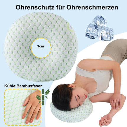 1 Orthopedic Pillow with Ear Holes for Side Sleeping, Super Microfiber Bamboo Fiber, Green.