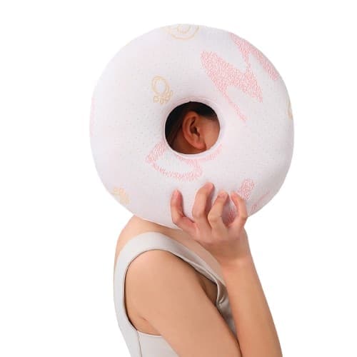 Orthopedic Pillow with Ear Holes for Side Sleeping, Super Microfiber Bamboo Fiber Perforated Pillow, Comfortable and Ear-Friendly, Pink.