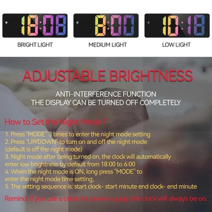 6.7 Inch LED Alarm Clock with Dimmable Display and Temperature, Large Electronic Digital Clock.