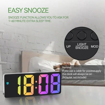 6.7 Inch LED Alarm Clock with Dimmable Display and Temperature, Large Electronic Digital Clock.