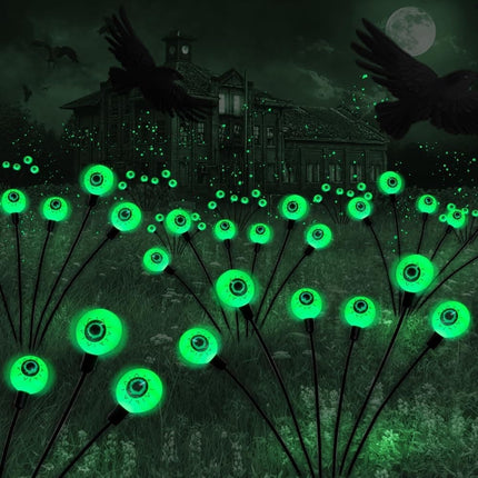 4-Pack Solar Halloween Eye Lights for Garden and Patio Decoration, Waterproof, 1/4, Green.