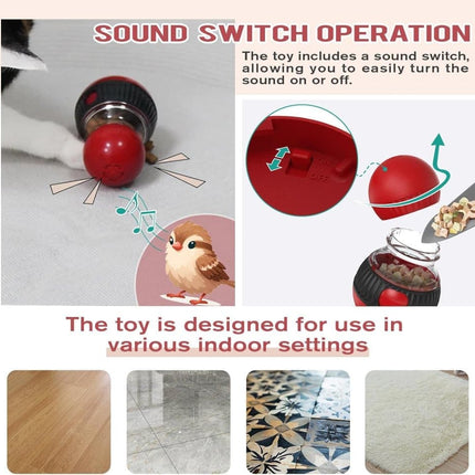 Interactive Cat Toy with Bird Sounds Slow Feeder Food Dispenser for Indoor Cats, Compatible with All Breeds.