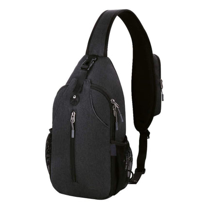 Unisex Multifunctional Shoulder Bag Crossbody Chest Backpack with Headphone Jack for Hiking Travel Climbing, Black.