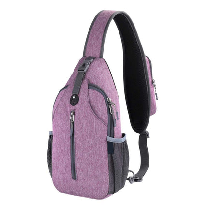 Multifunctional Shoulder Bag Crossbody Chest Backpack with Headphone Jack, Unisex for Hiking Travel Climbing, Purple.
