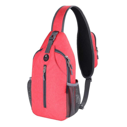Multifunctional Shoulder Crossbody Chest Backpack with Headphone Jack, Unisex for Hiking Traveling Climbing, Red.