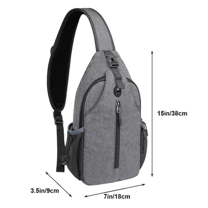 Unisex Multifunctional Shoulder Bag Crossbody Chest Backpack with Headphone Jack for Hiking Travel Climbing, Dark Gray.