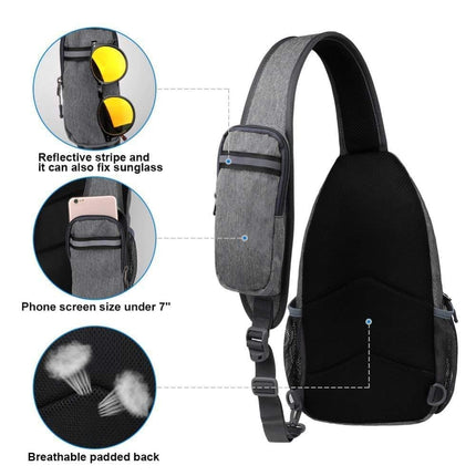 Unisex Multifunctional Shoulder Bag Crossbody Chest Backpack with Headphone Jack for Hiking Travel Climbing, Dark Gray.