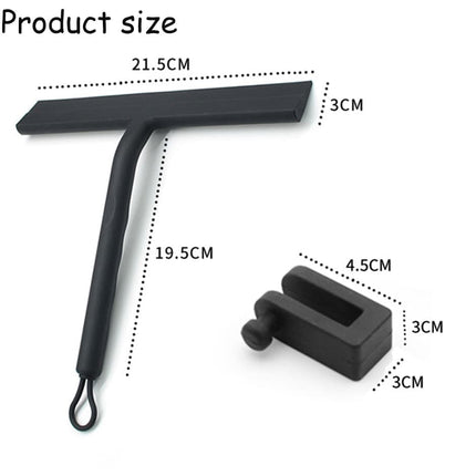 Multifunctional Silicone Shower Scraper with Hook for Windows, Shower Door and Car Window, Black.