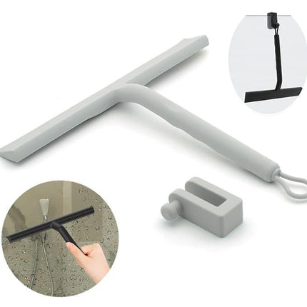 Silicone shower scraper with hook for windows shower door and car window, gray.