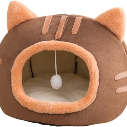 Fluffy Dog Bed Cat Bed Winter Pet House Anti-Slip, M, Brown Gray Pink.