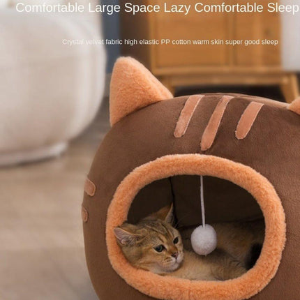 Fluffy Dog Bed Cat Bed Winter Pet House Anti-Slip, Large, Brown.
