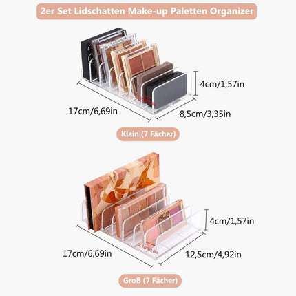 2-Pack Acrylic Makeup Organizer with 7 Compartments for Eyeshadow, 17×8.5×4cm, Perfect for Vanity and Dressing Tables.