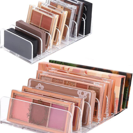2-Pack Acrylic Makeup Organizer with 7 Compartments for Eyeshadow, 17×12.5×4cm, Perfect for Vanity and Dressing Tables.